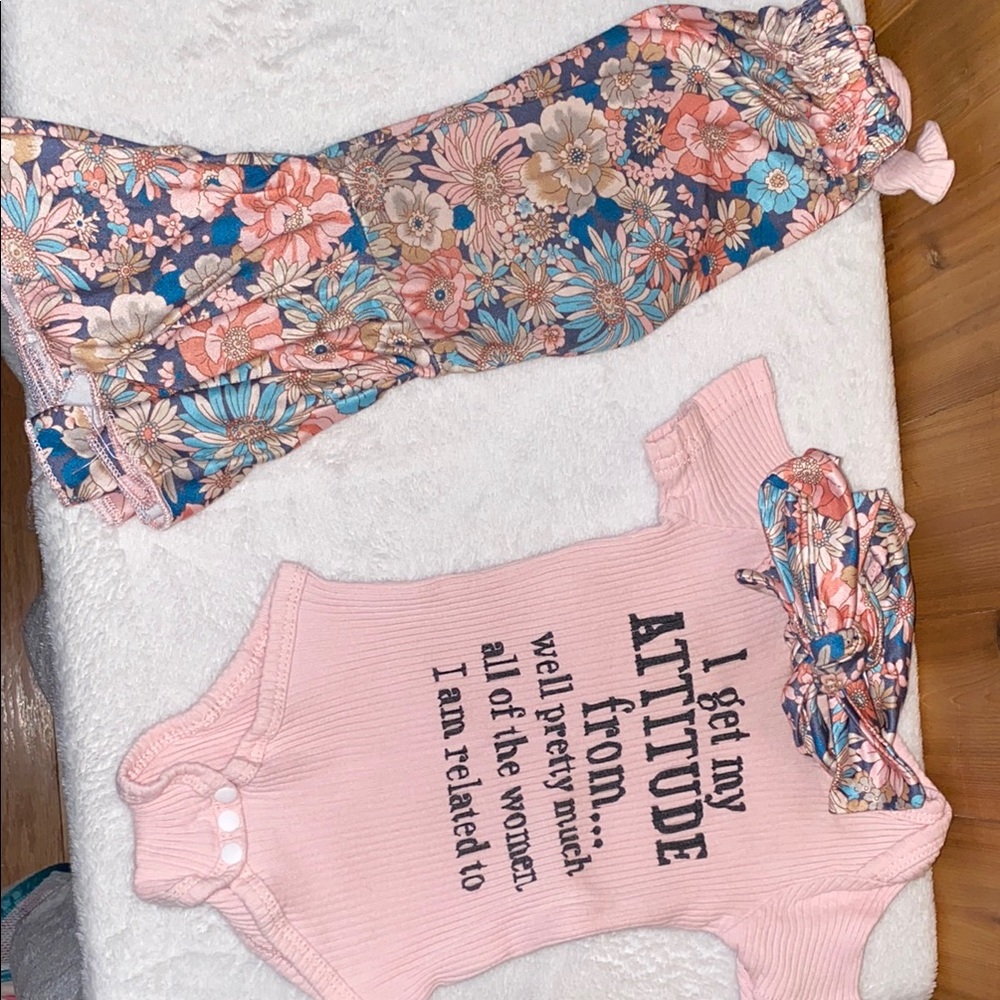 SHEIN Pink and Blue Floral Kids Bodysuit Set